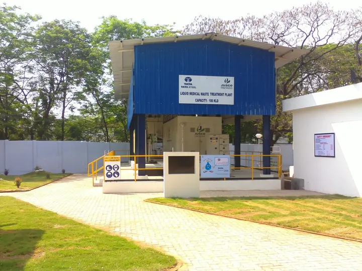 Liquid waste treatment plant in a landscaped compound